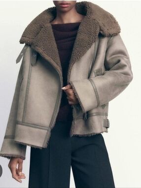 ZARA Faux Leather Shearling Jacket Size S